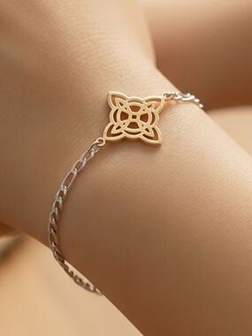 Celtic Witch Knot Bracelet Stainless Steel Figaro Chain Mystic Gothic Jewelry
